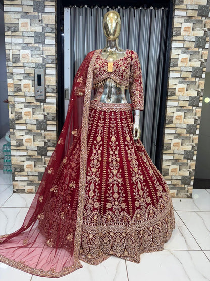 Designer red pink Crop top Lehenga