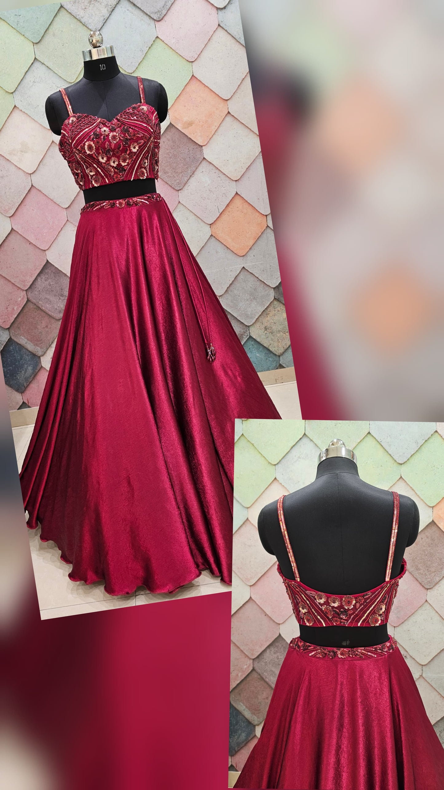 Embellished wine pink crop top Lehenga