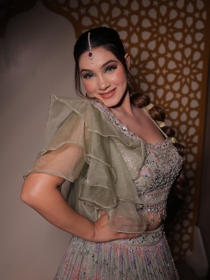 Tremendous light green crop top Lehenga