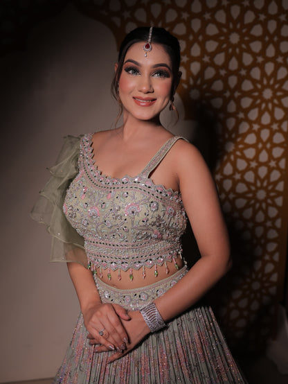 Tremendous light green crop top Lehenga