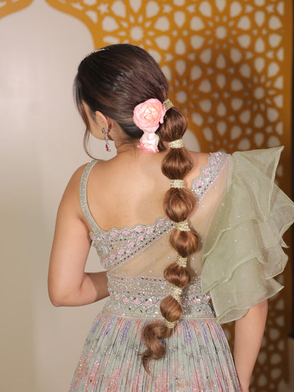 Tremendous light green crop top Lehenga