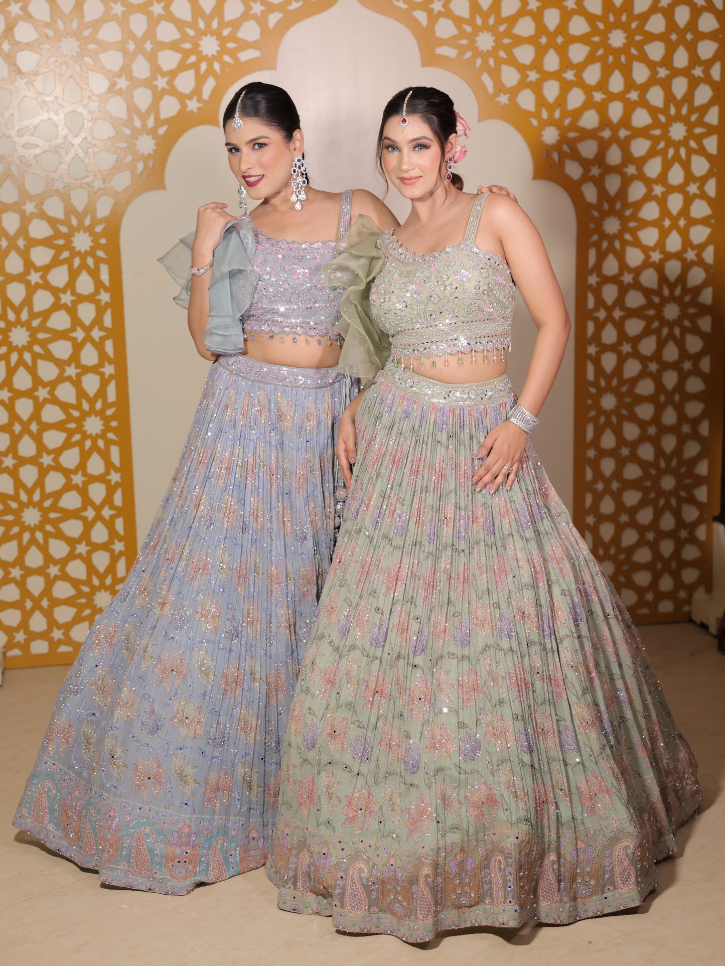 Tremendous light green crop top Lehenga