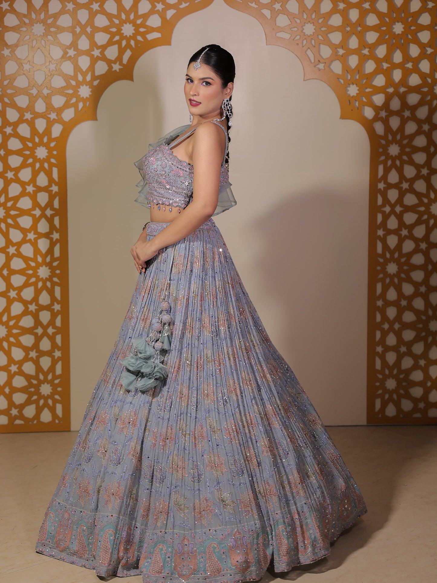 Tremendous light green crop top Lehenga