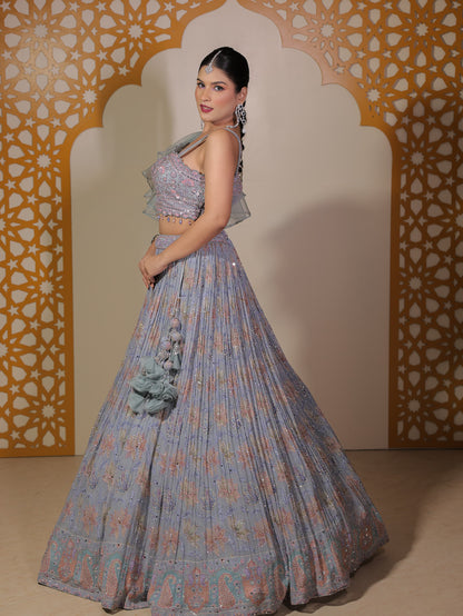 Tremendous light green crop top Lehenga