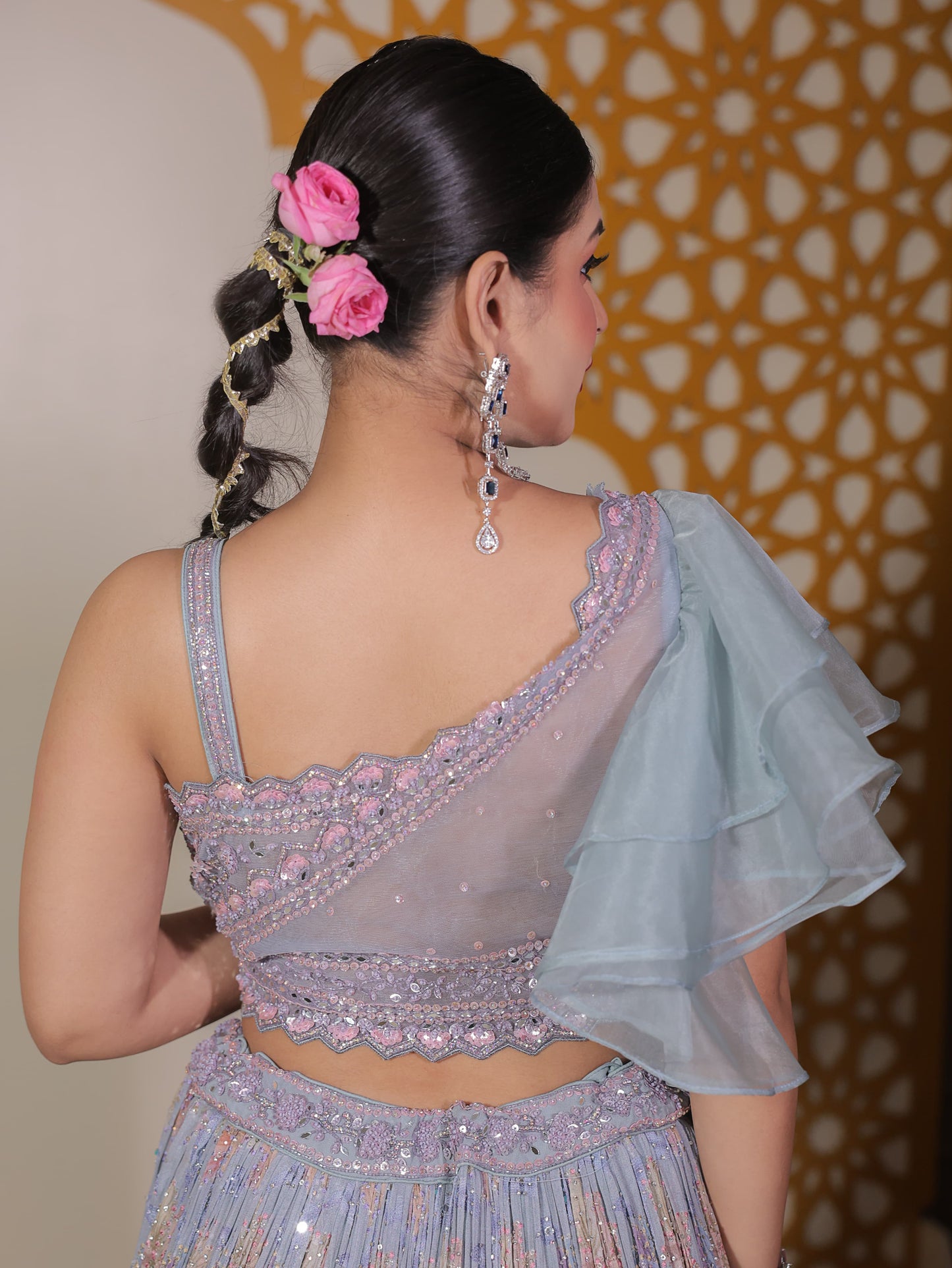 Tremendous light green crop top Lehenga