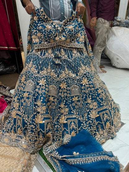 Fantastic Sky blue Crop top Lehenga