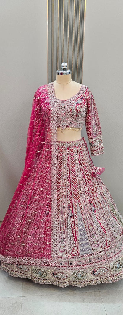 Glamorous yellow golden peacock crop top Lehenga