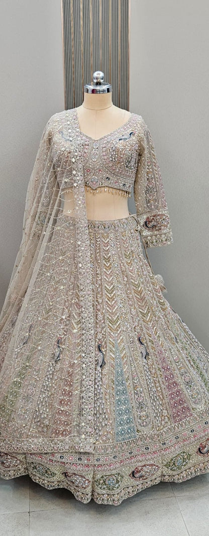 Something different baby pink peacock crop top Lehenga - Shopping World