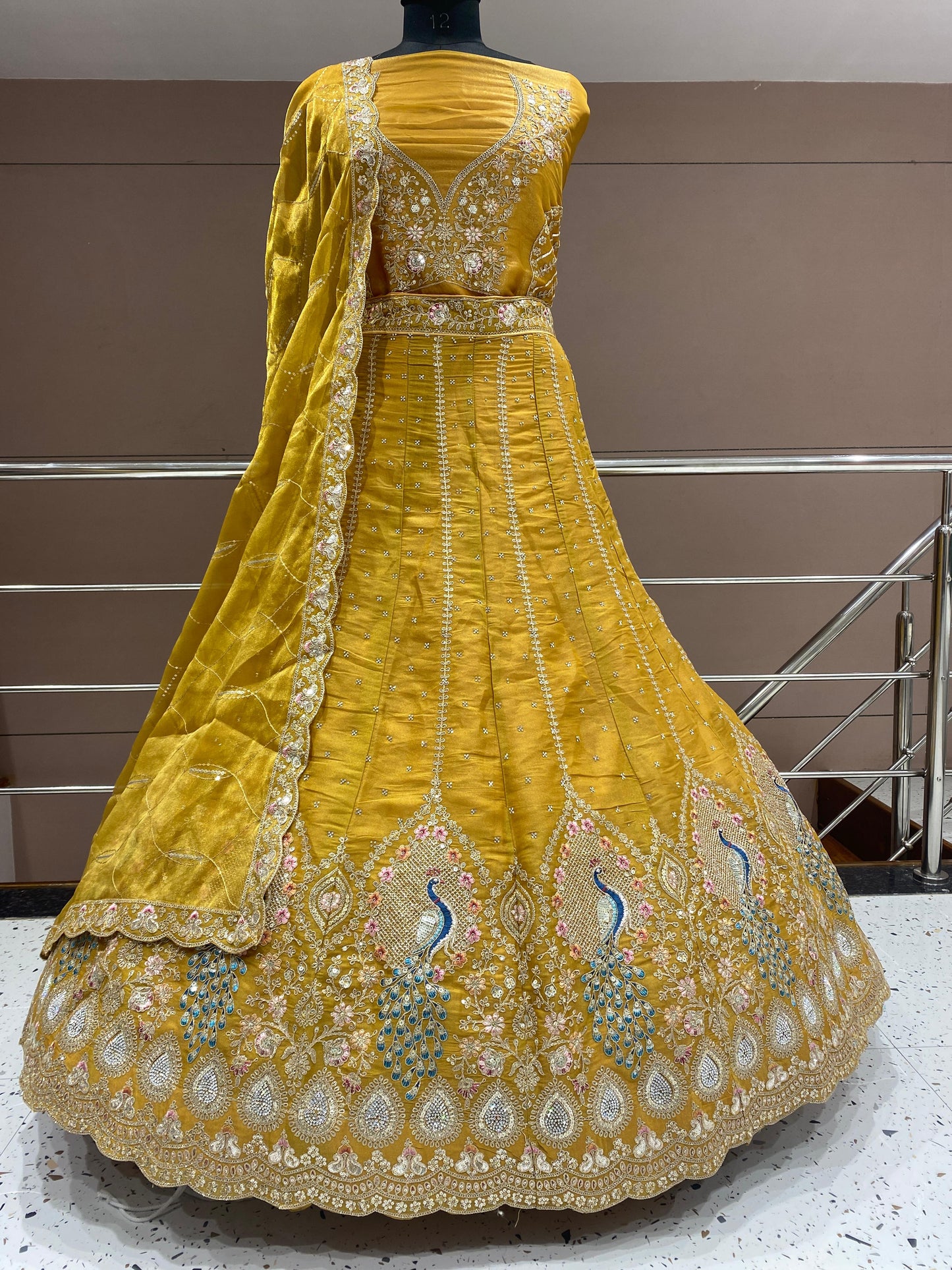 Lovely yellow haldi mehendi peacock Lehenga