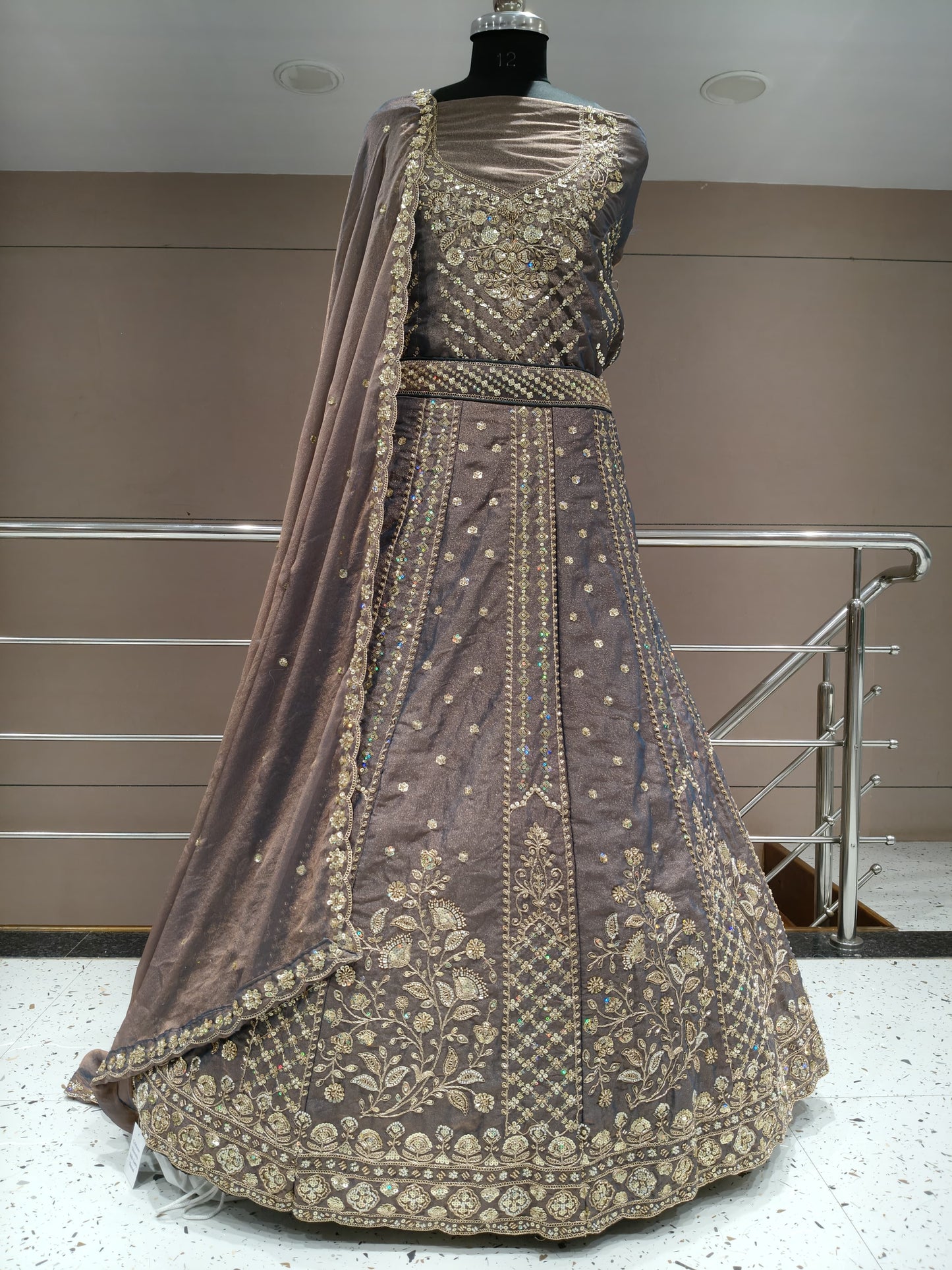 Good looking Brown mustard peach floral Lehenga