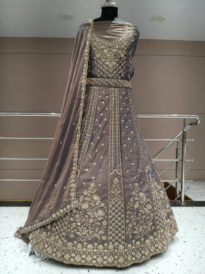 Good looking Brown mustard peach floral Lehenga