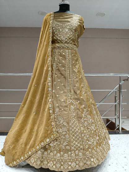 Good looking Brown mustard peach floral Lehenga