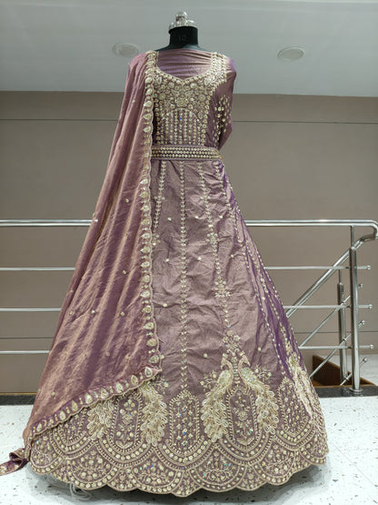 Attractive Dark Brown peacock Lehenga