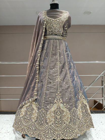 Attractive Dark Brown peacock Lehenga