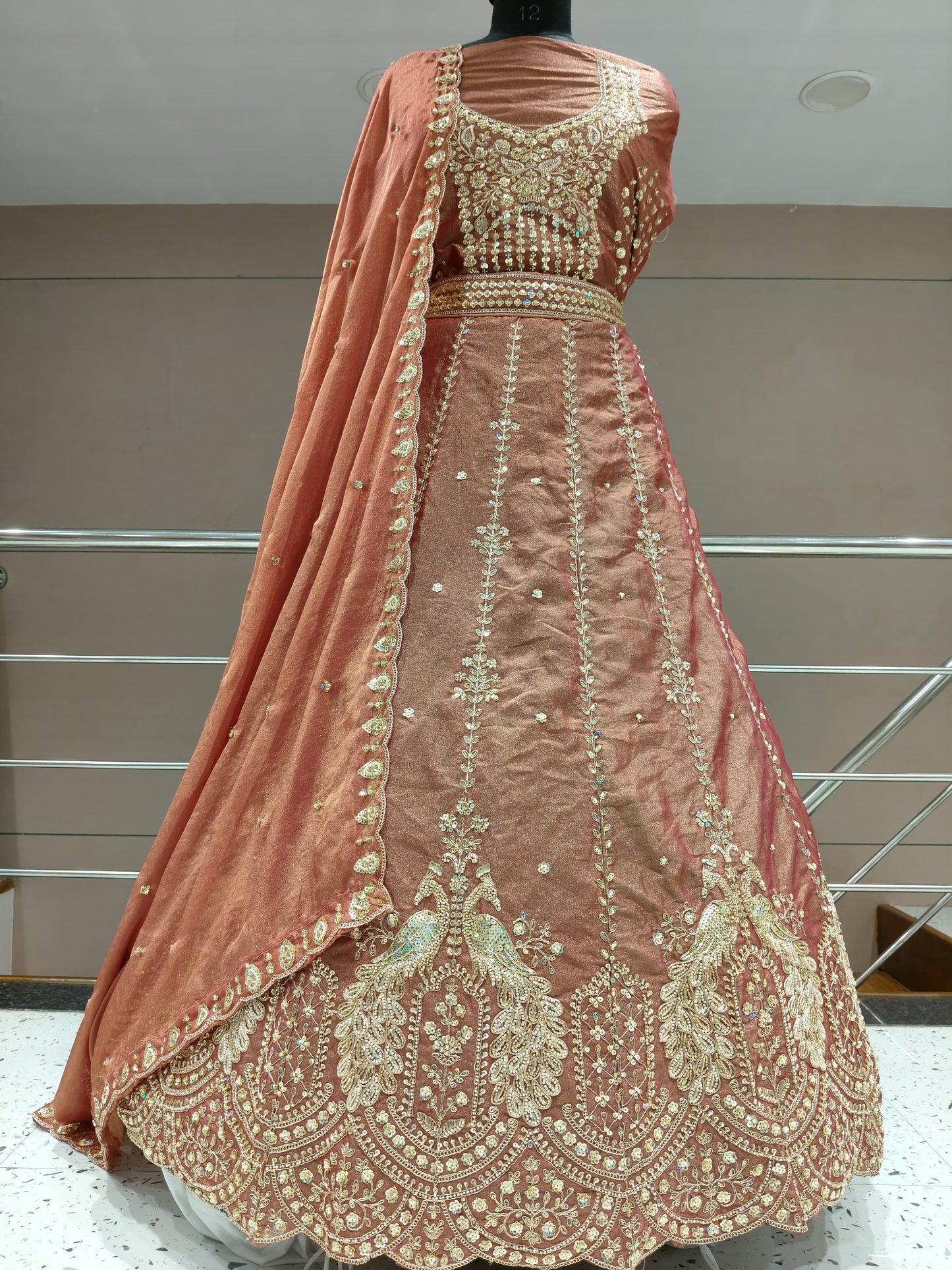Attractive Dark Brown peacock Lehenga