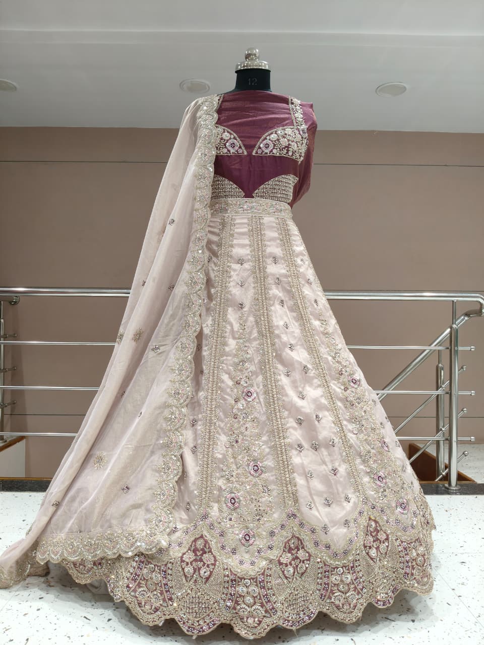Majestic maroon White Lehenga