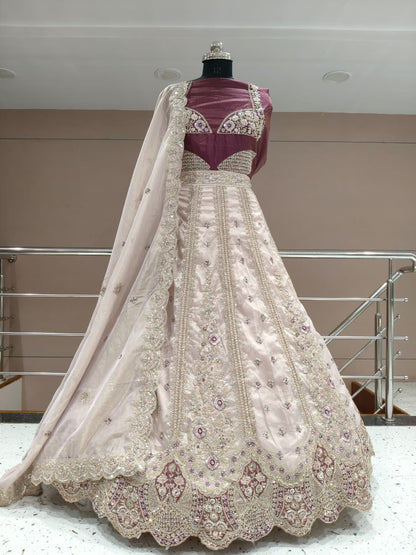Majestic maroon White Lehenga