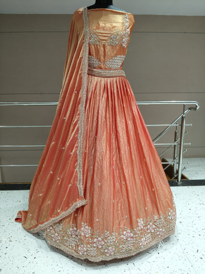 Delightful peach pink floral Lehenga