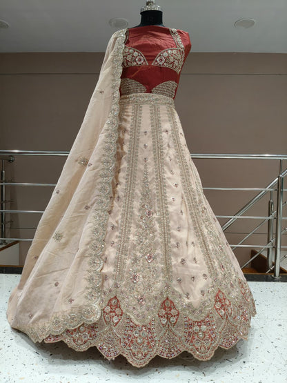Majestic maroon White Lehenga