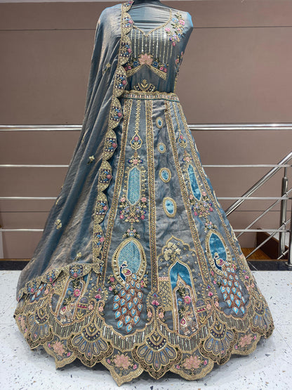 Khoobsurat peach peacock Lehenga