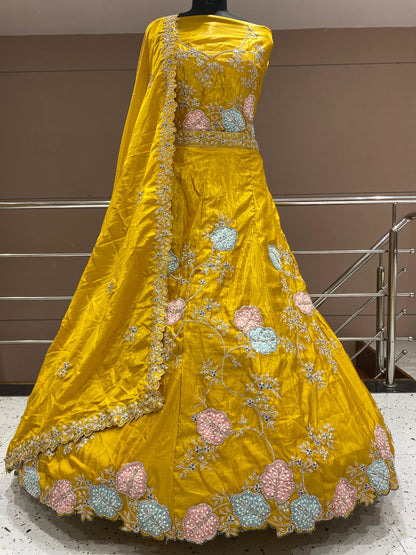 Fabulous yellow Flower print Lehenga