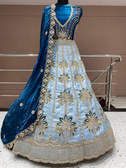 Delightful Sky blue PDP Lehenga