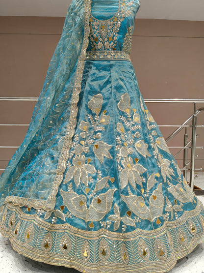 Embellished Rust brown Flower print Lehenga