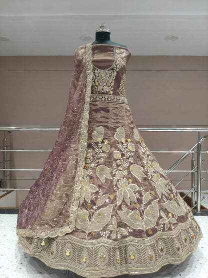Embellished Rust brown Flower print Lehenga