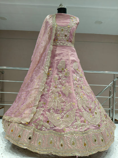 Embellished Rust brown Flower print Lehenga