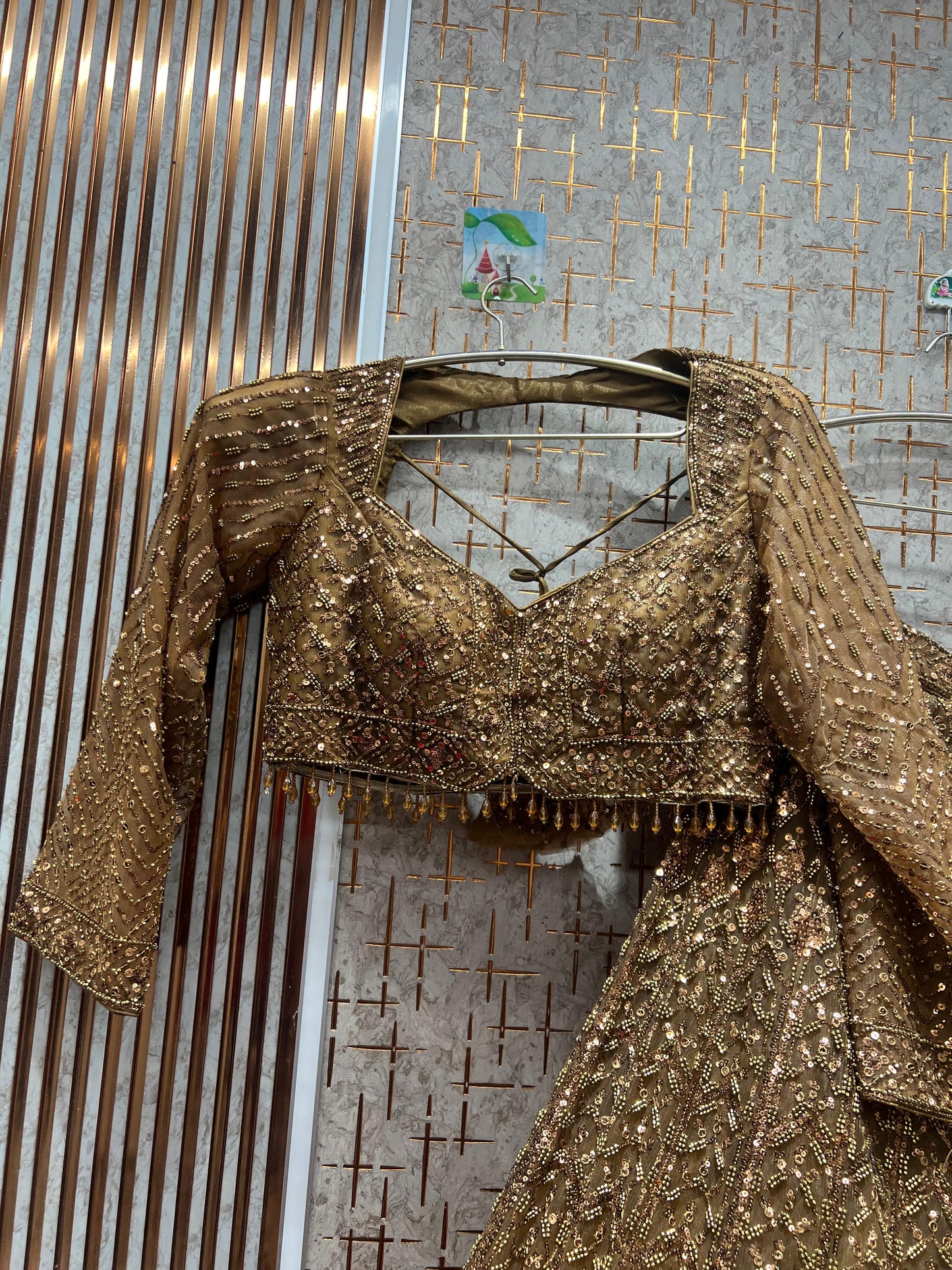 Beautiful golden on golden monotone crop top Lehenga