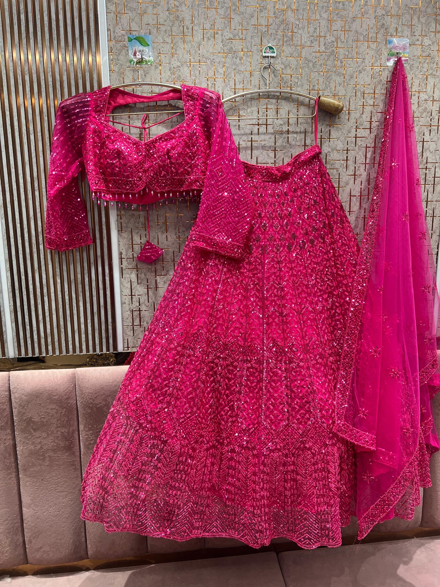 Beautiful golden on golden monotone crop top Lehenga