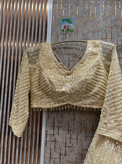 Eye catching golden crop top Lehenga