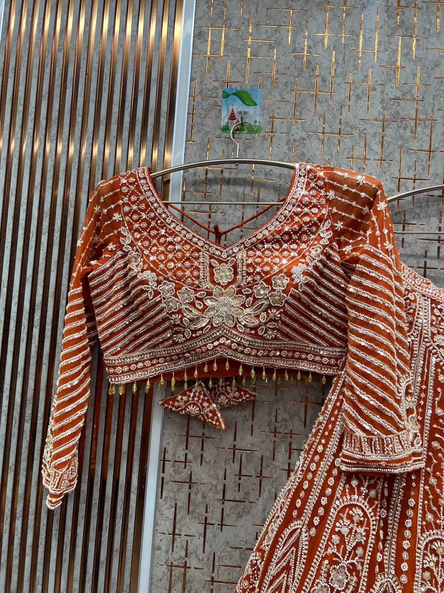 Eye catching golden crop top Lehenga