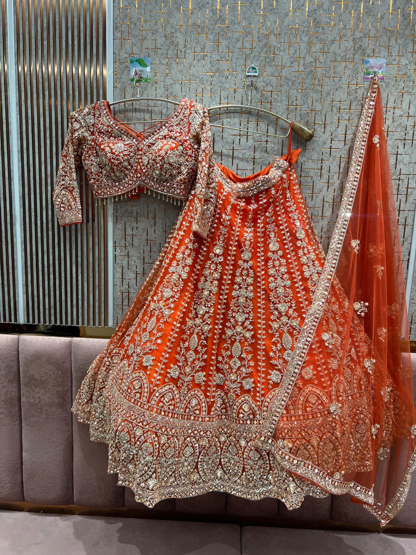 Designer red pink Crop top Lehenga