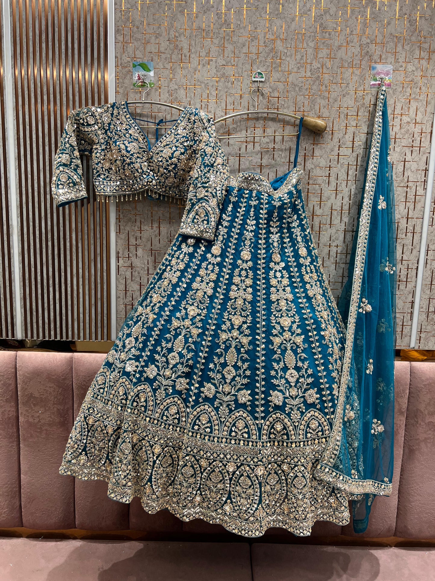 Designer red pink Crop top Lehenga