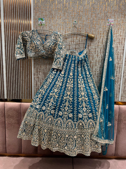 Designer red pink Crop top Lehenga