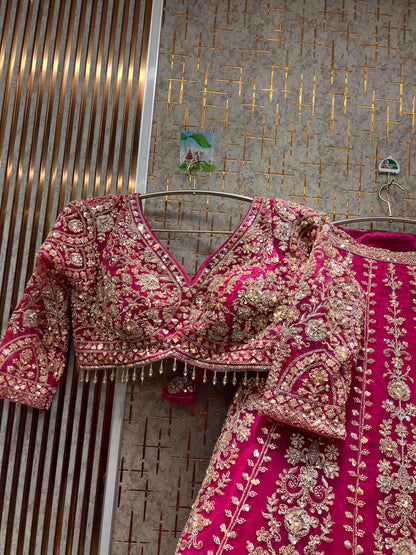 Designer red pink Crop top Lehenga