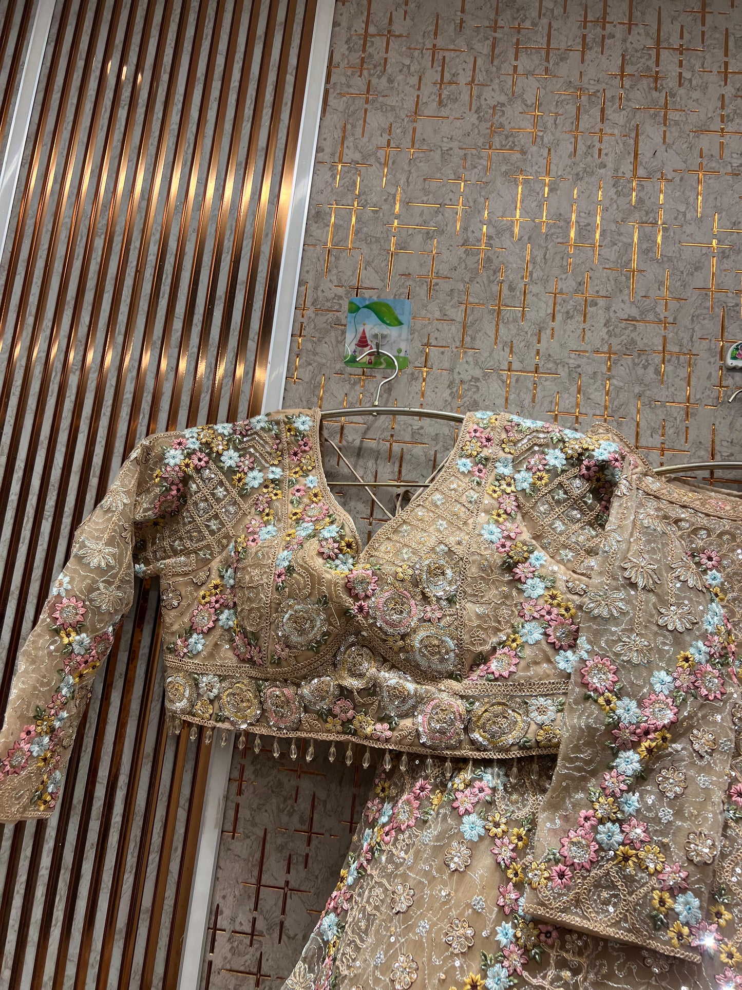 Embellished yellow crop top Lehenga