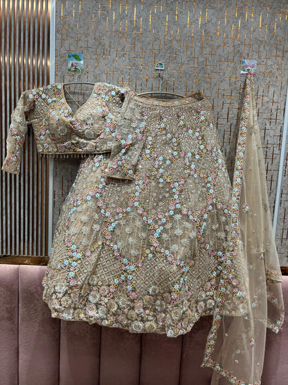 Embellished yellow crop top Lehenga