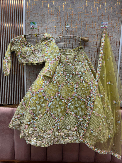 Embellished yellow crop top Lehenga