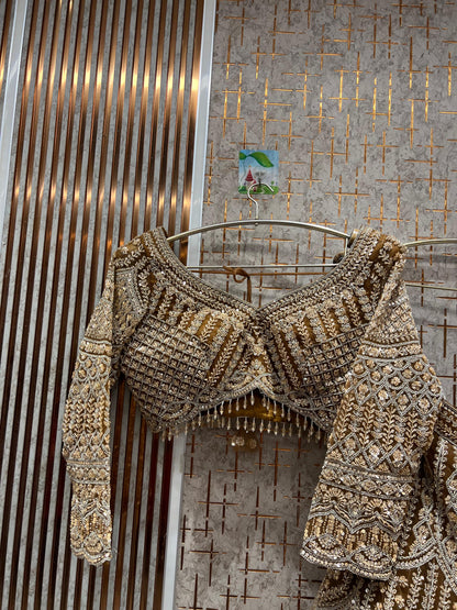 Delightful golden crop top Lehenga