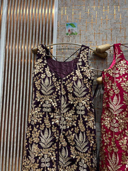 Delightful purple pink Green Shrug dress