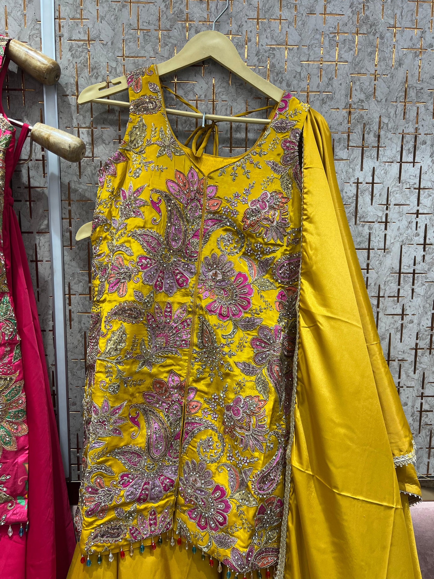 Pleasing blue pink green yellow Shrug dress