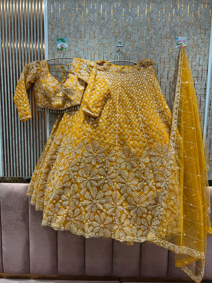 Glamorous yellow haldi mehendi Floral Crop top Lehenga