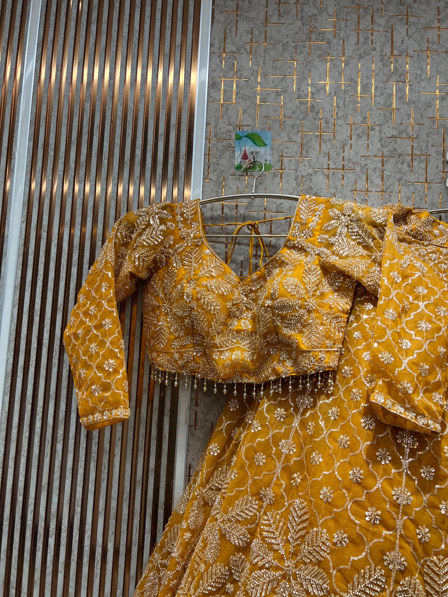 Glamorous yellow haldi mehendi Floral Crop top Lehenga