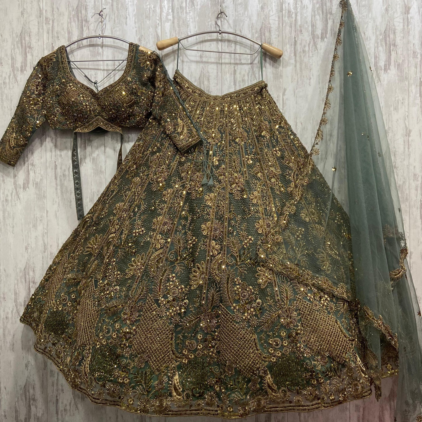 Fantastic Rust green Crop top Lehenga
