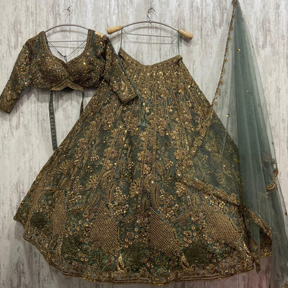 Fantastic Rust green Crop top Lehenga