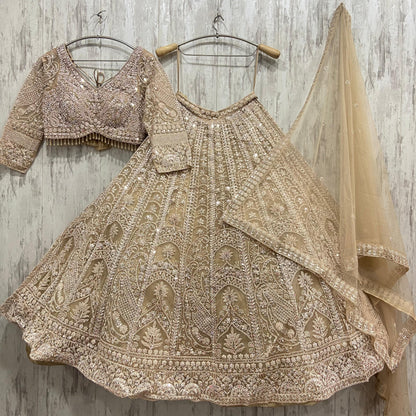 Pretty Golden Beige Crop top Lehenga