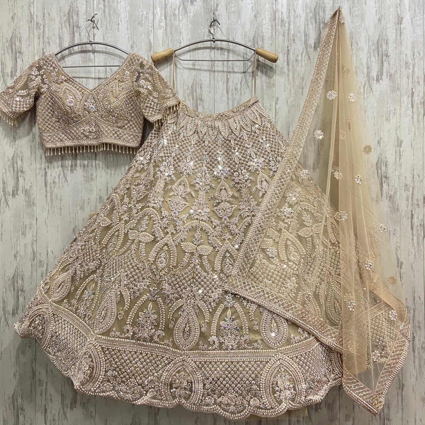 Attractive Beige Crop top Lehenga