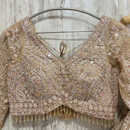 Pretty Golden Beige Crop top Lehenga